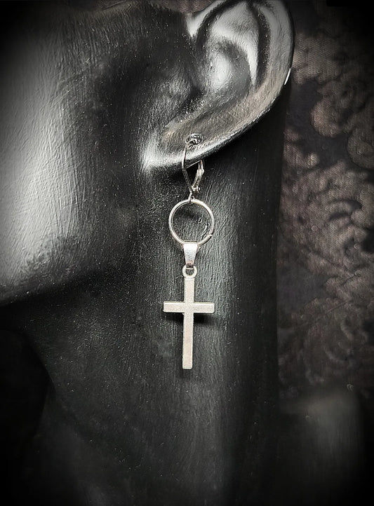Boucles d’oreilles croix gothique avec anneau fait main