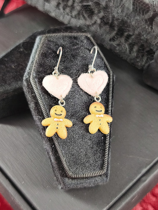 Boucles d’oreilles pain d’épice kawaii cœur rose