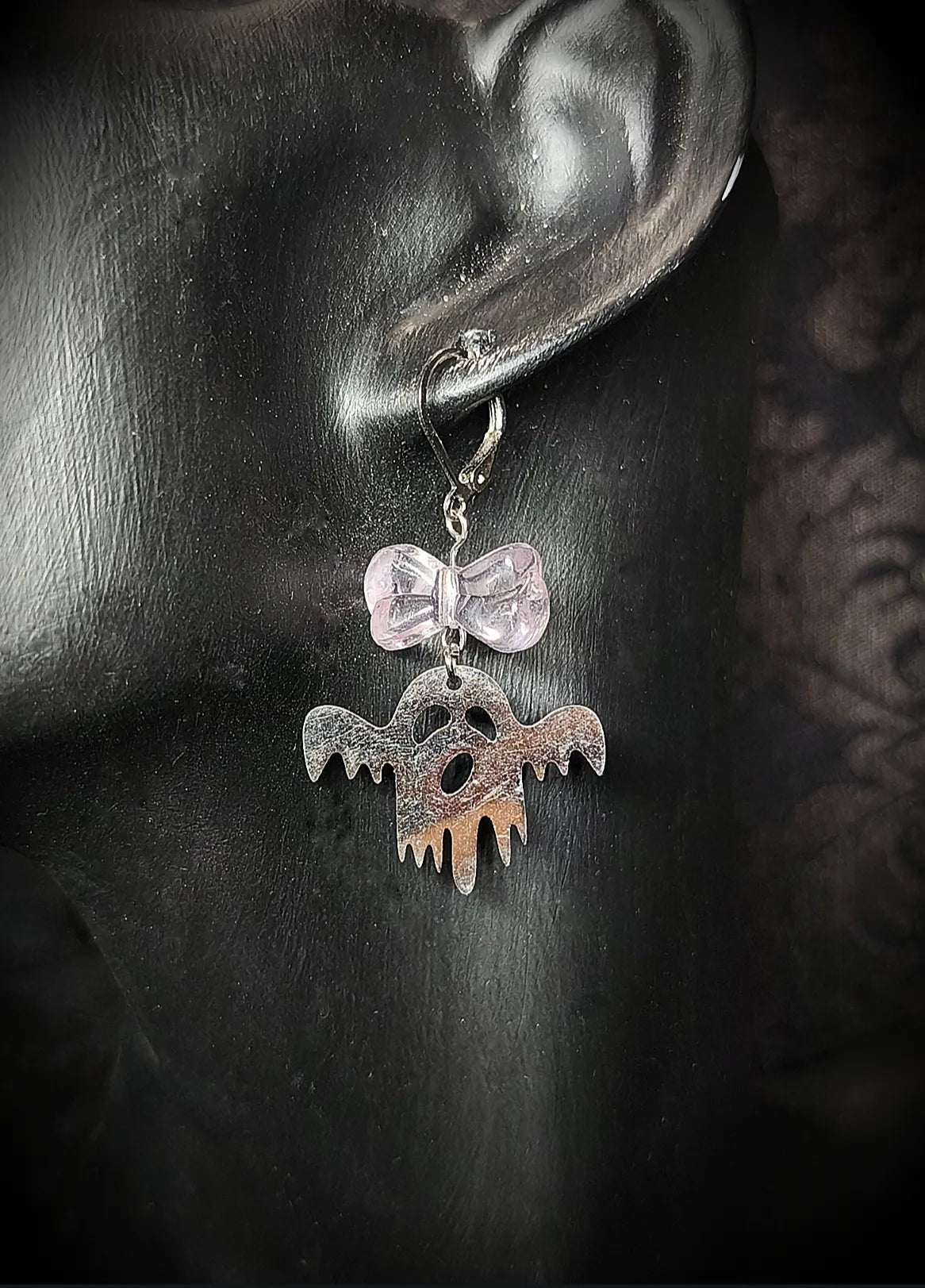 Boucles d'oreilles pastel goth fantôme kawaii en acier inoxydable fait main unique