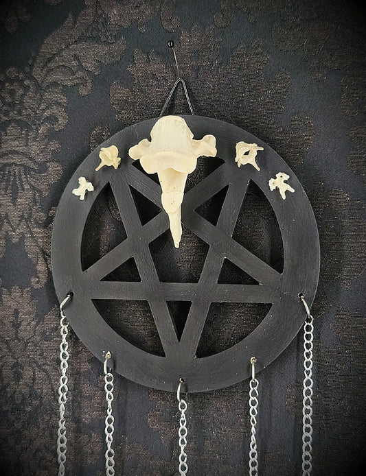 Décoration gothique attrape rêve pentacle bois noir fait main