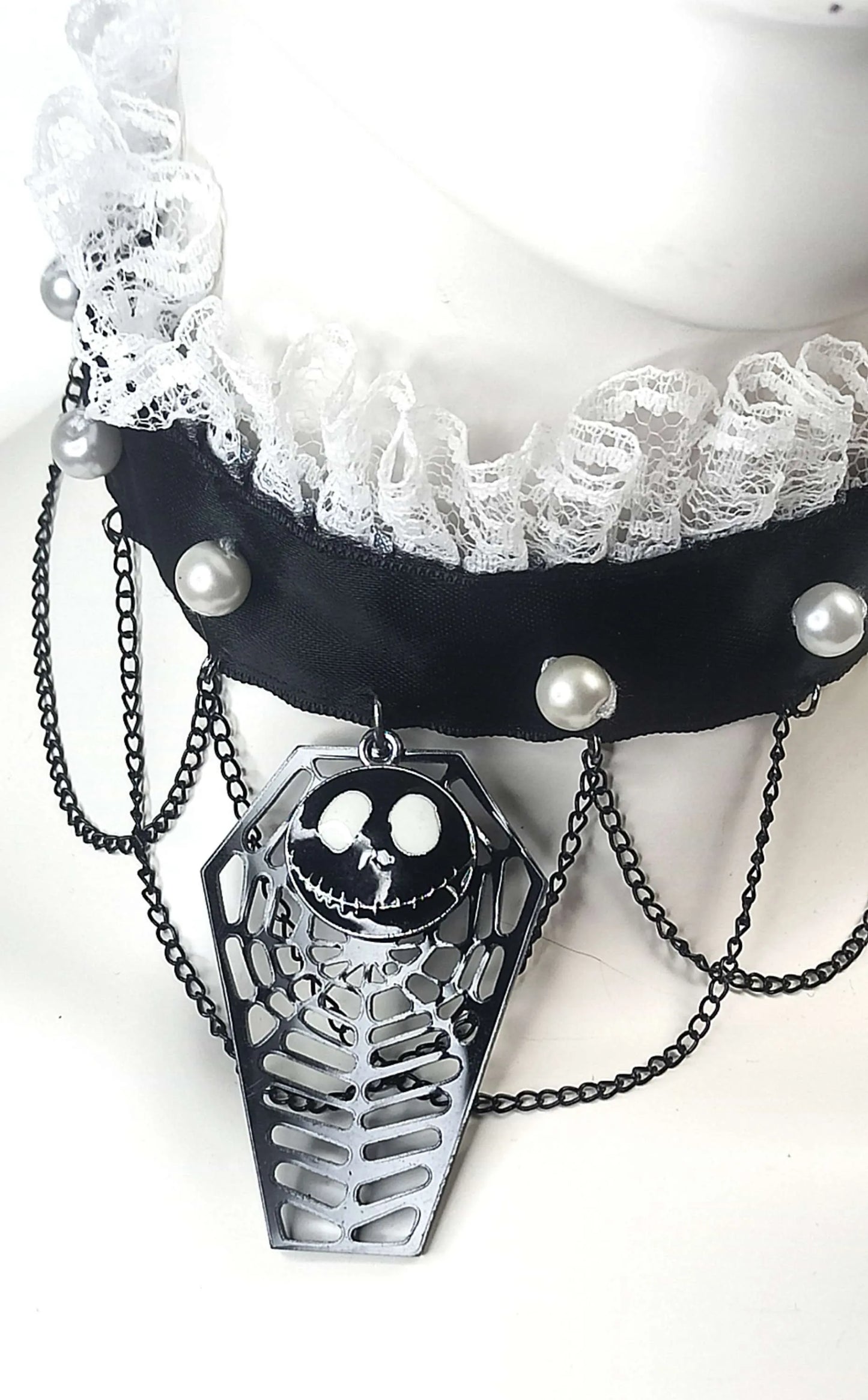 Ras de cou gothique "Mister Jack" style Tim Burton – Fait main en satin noir