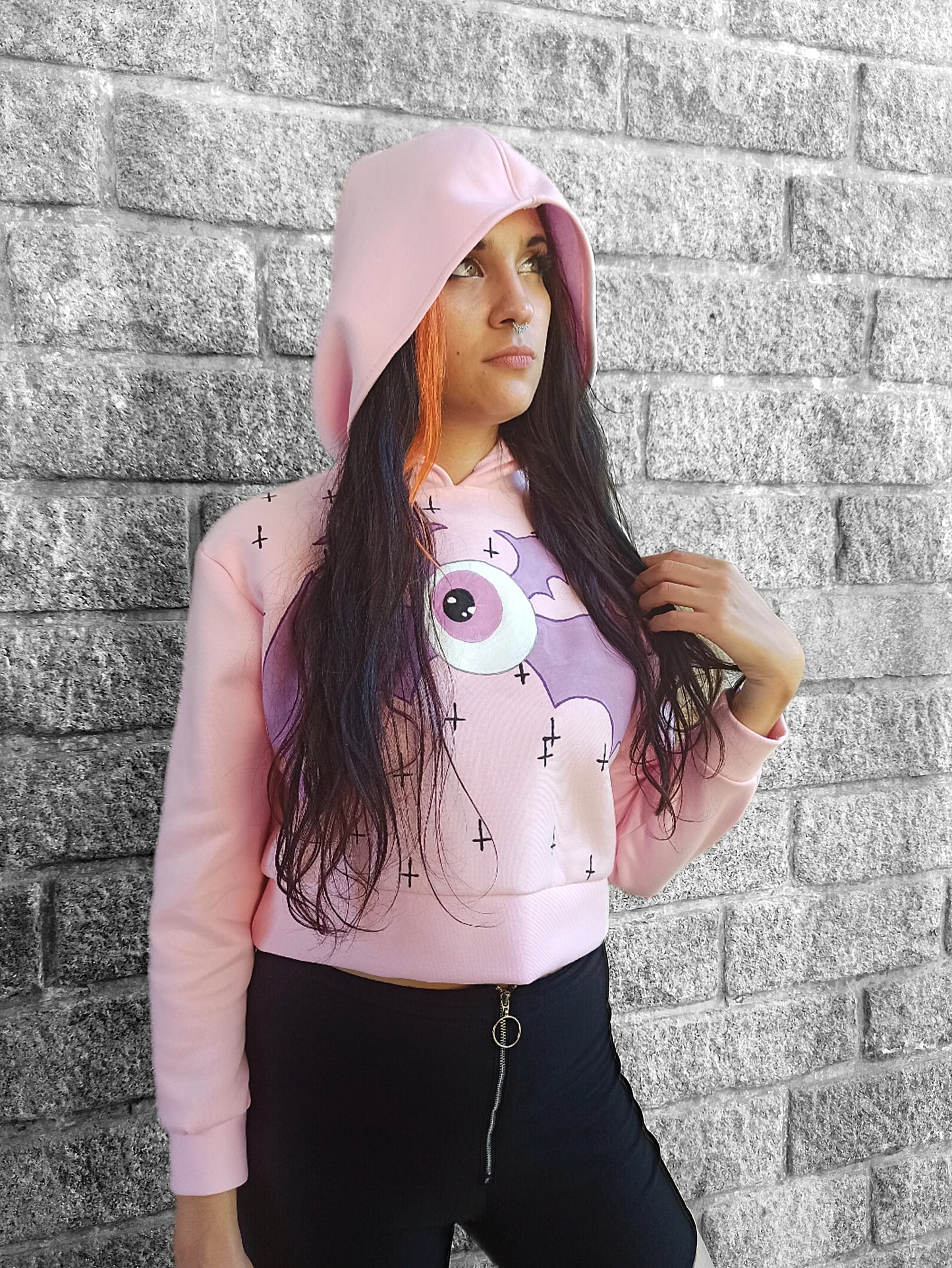 Capuche souple sur hoodie goth kawaii rose