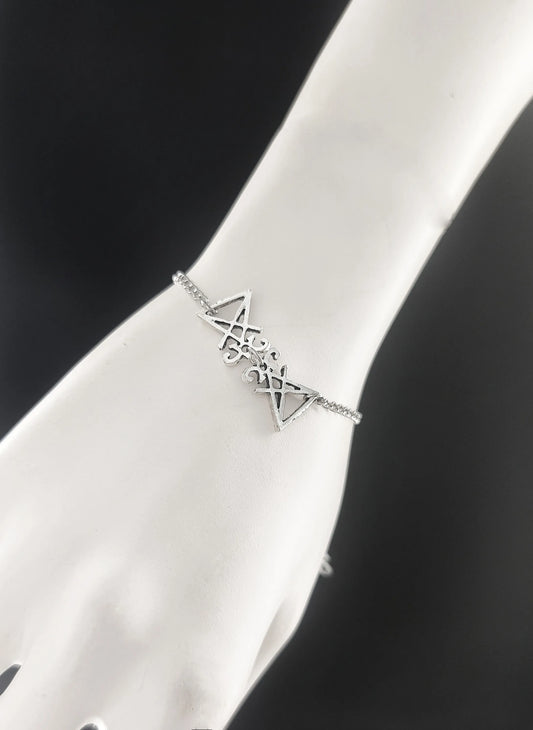 Bracelet gothique unisexe croix satanique argenté fait main, gothique moderne
