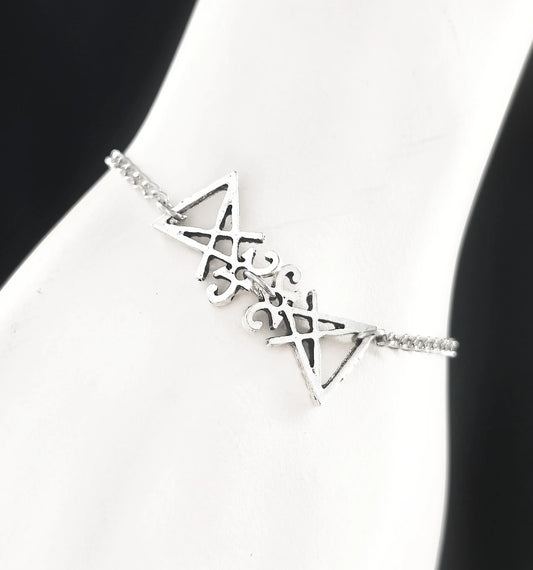 Bracelet gothique unisexe croix satanique argenté fait main, gothique moderne