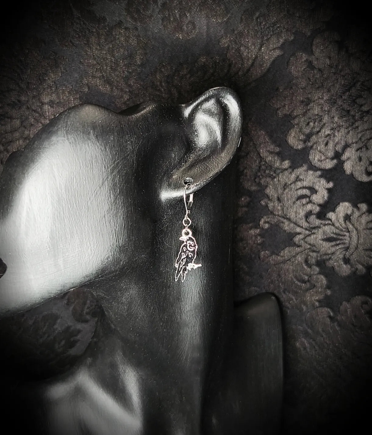 Boucle d’oreille corbeaux en acier inoxydable fait main unique 