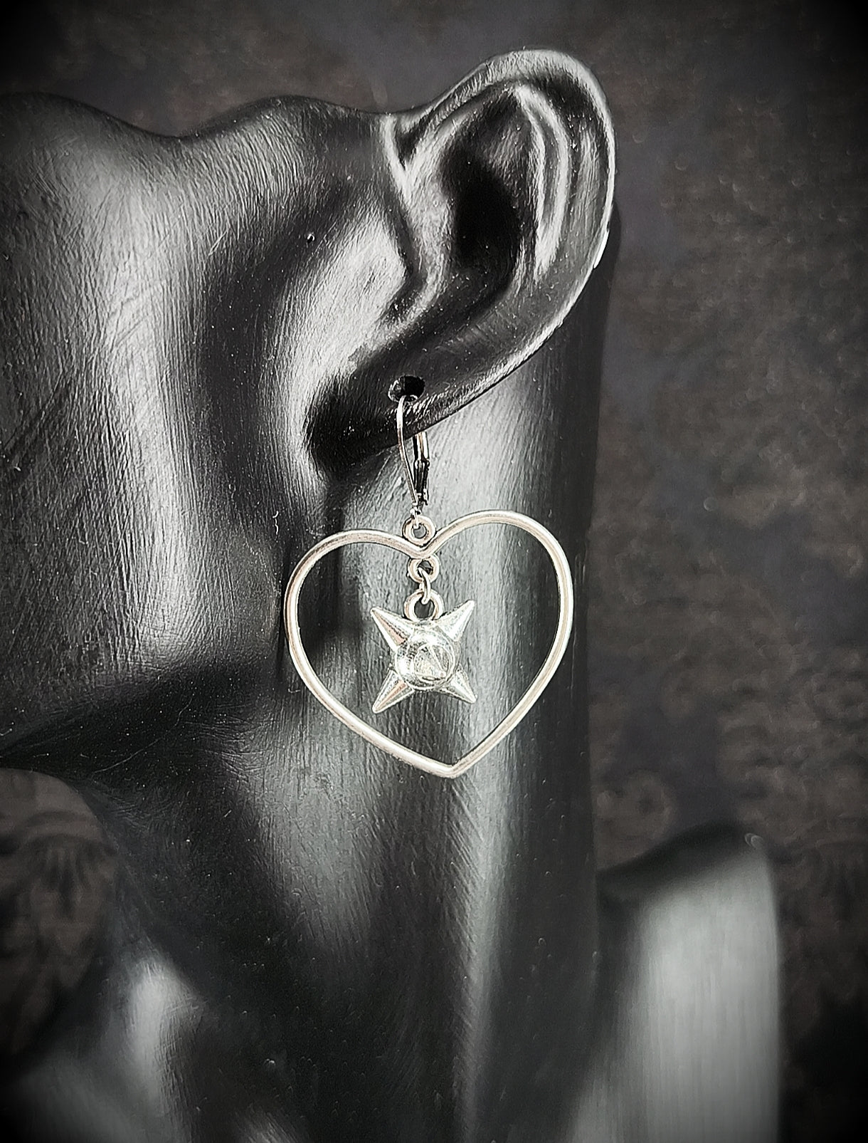Boucles d’oreilles cœur & étoile du matin argentées fait main