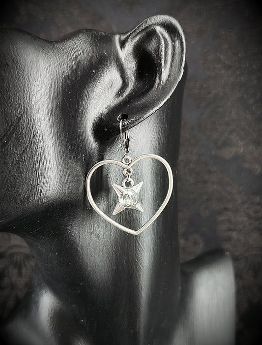 Boucles d’oreilles cœur & étoile du matin argentées fait main