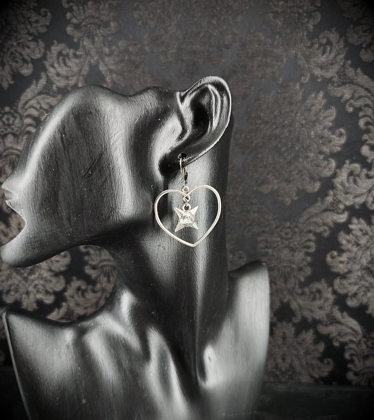 Boucles d’oreilles cœur & étoile du matin argentées fait main unique 