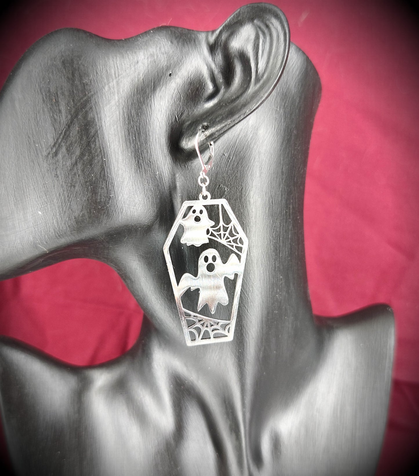 Boucles d'oreilles gothique fantôme en acier inoxydable fait main unique
