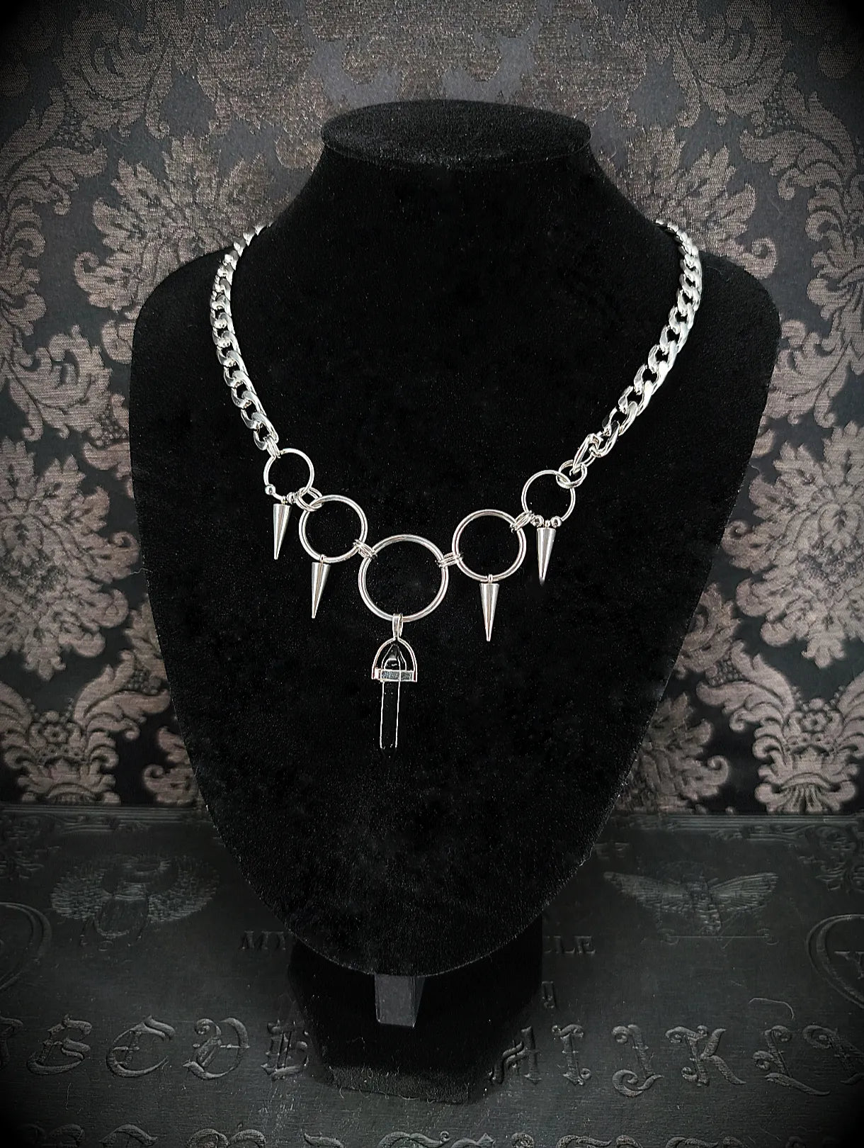 Collier Gothique Acier Inoxydable & Obsidienne Noire