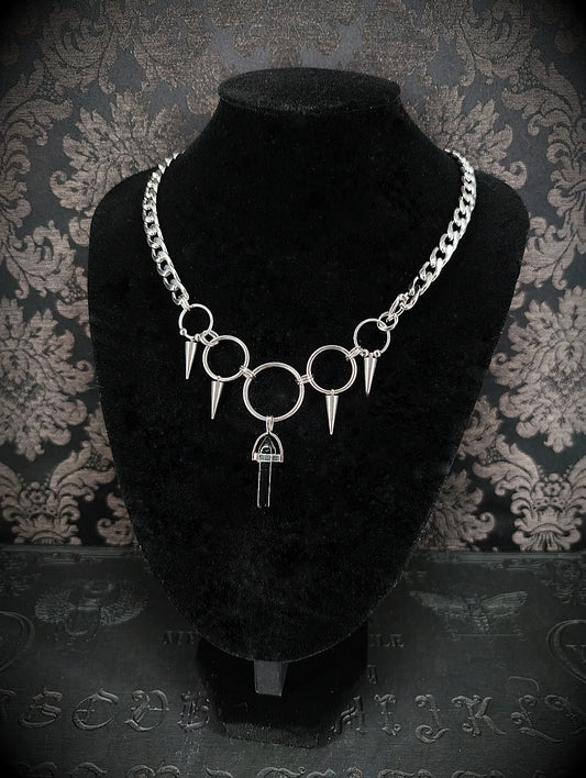 Collier Gothique Acier Inoxydable & Obsidienne Noire