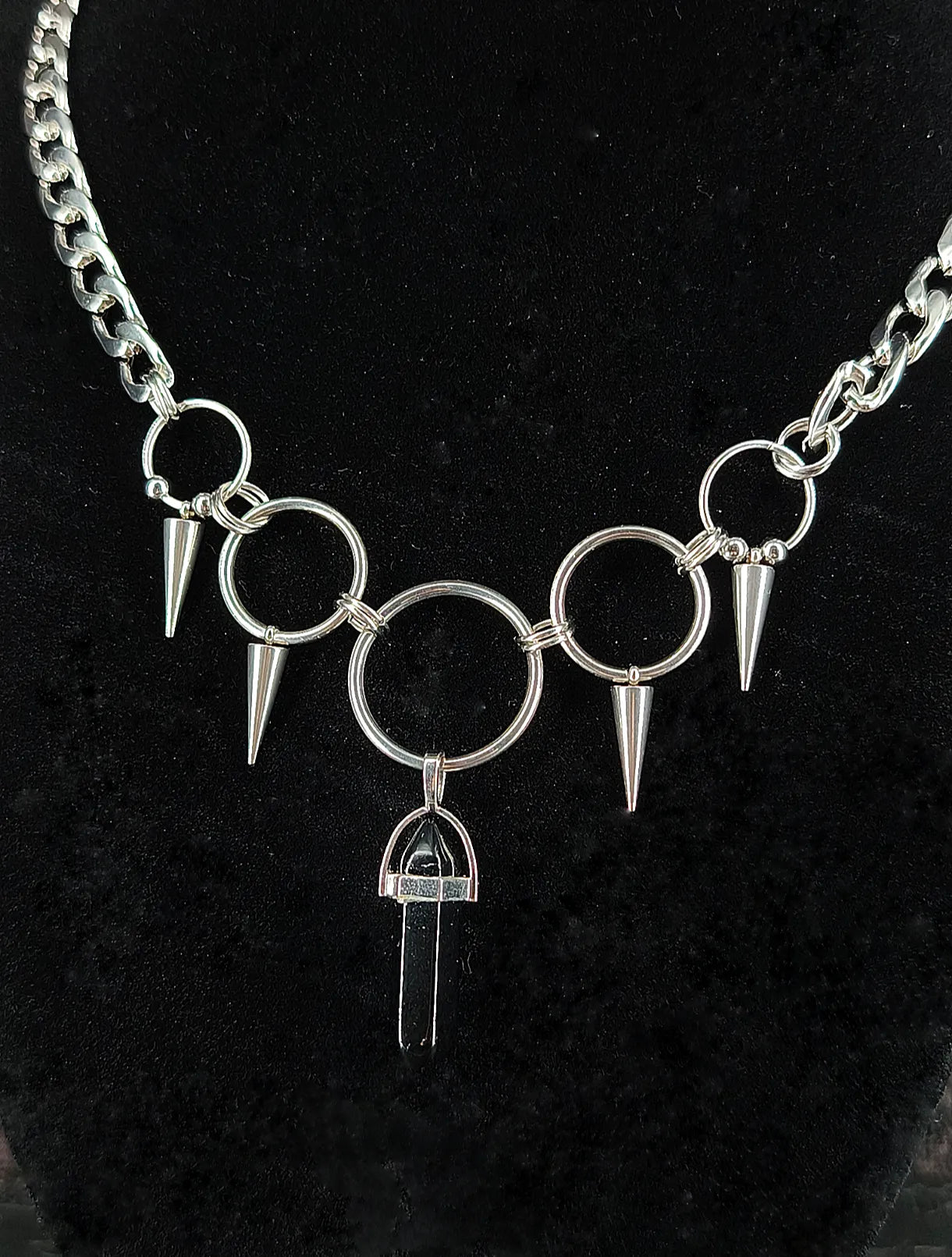 Collier Gothique Acier Inoxydable & Obsidienne Noire fait main