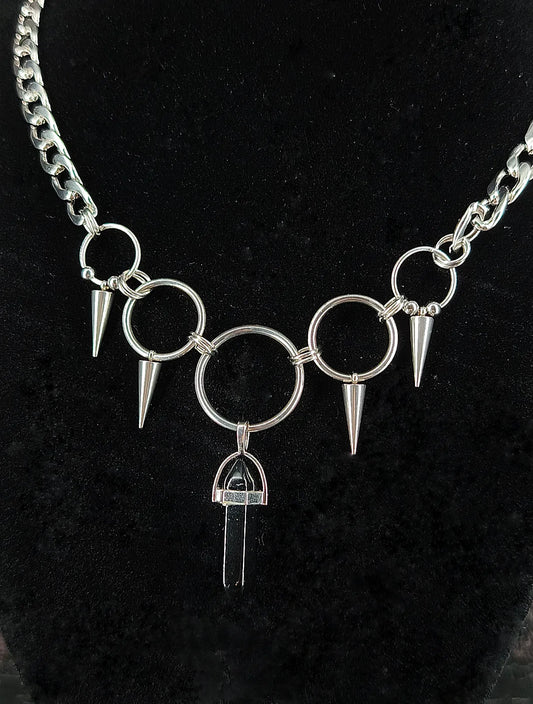 Collier Gothique Acier Inoxydable & Obsidienne Noire fait main