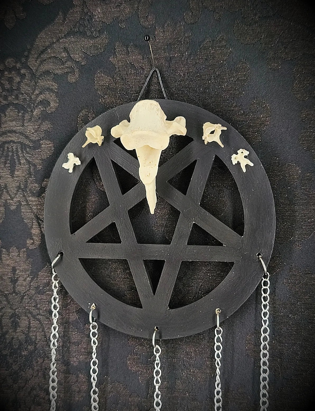 Décoration gothique attrape rêve pentacle bois noir fait main