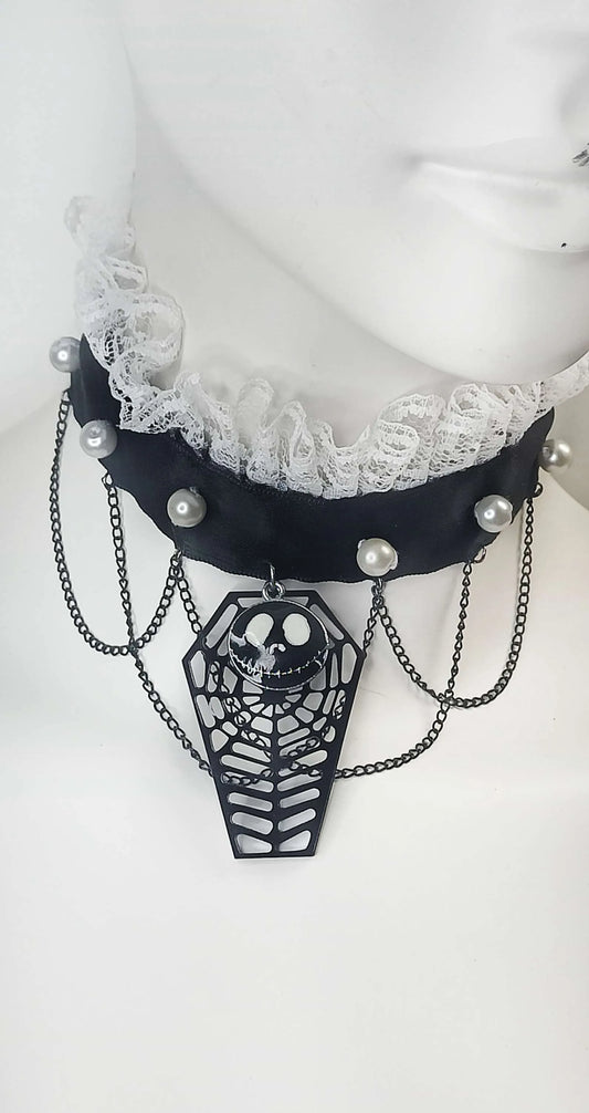 Ras de cou gothique "Mister Jack" style Tim Burton – Fait main en satin noir