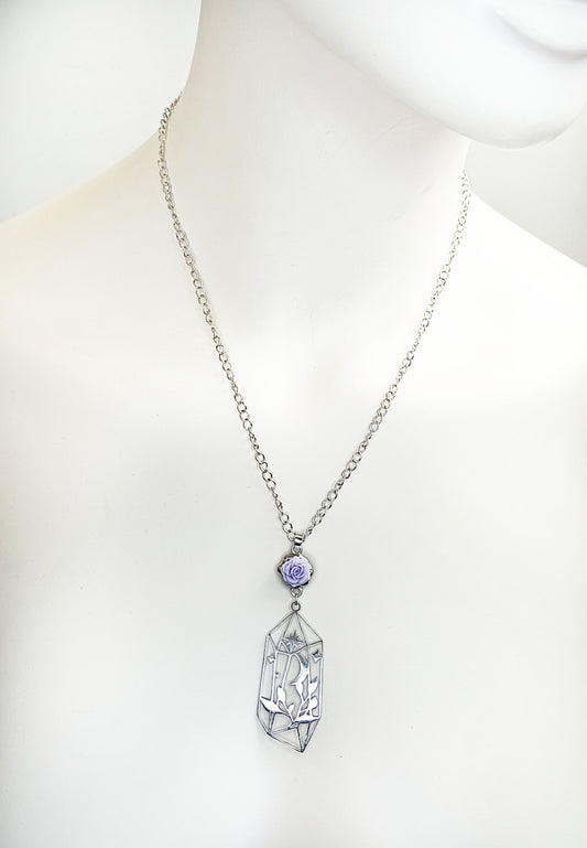 Collier kawaii avec pendentif cristal en acier inoxydable et rose en résine fait main