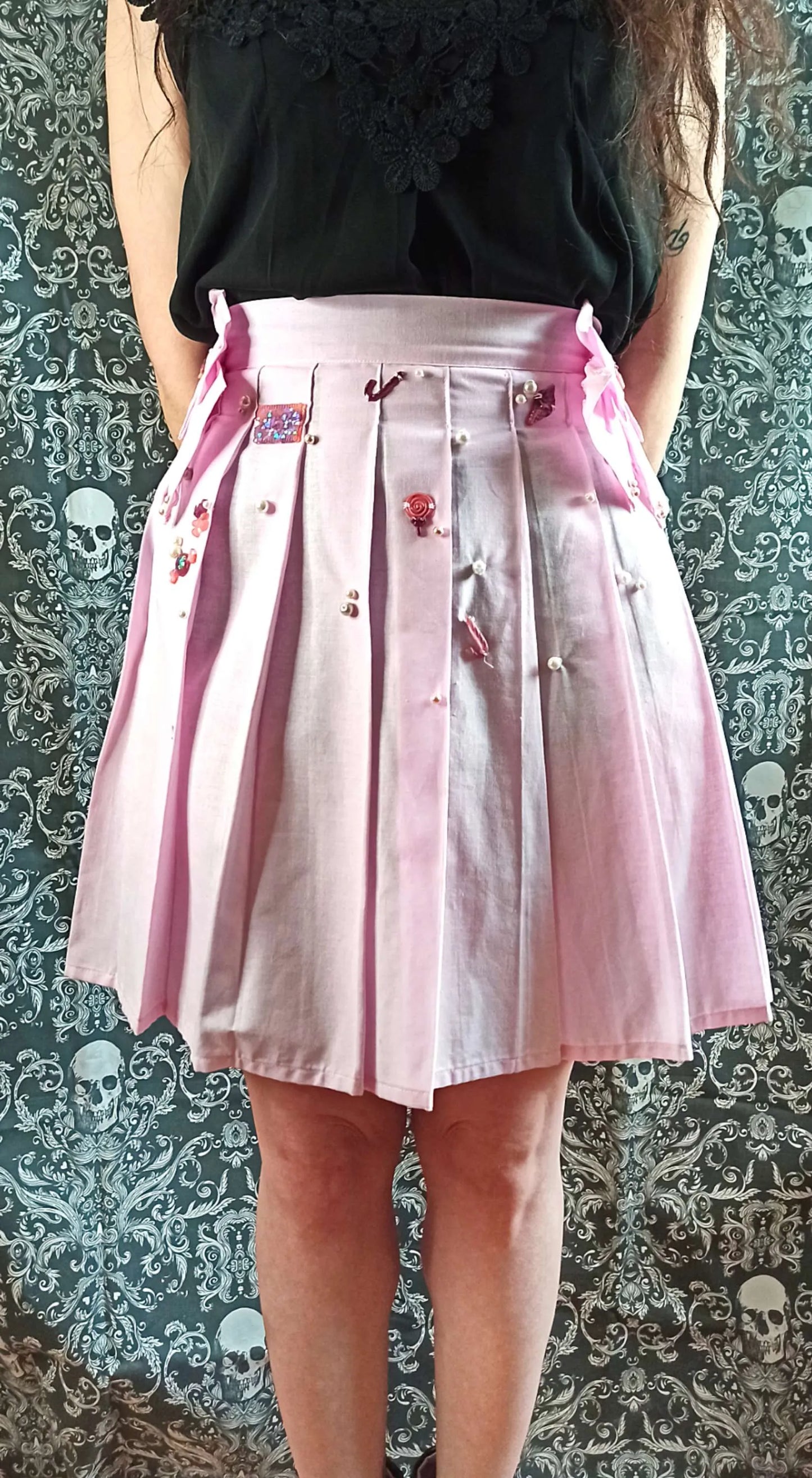 Jupe plissée sweet lolita avec noeuds et bonbons en résine "Cotton candy skirt"