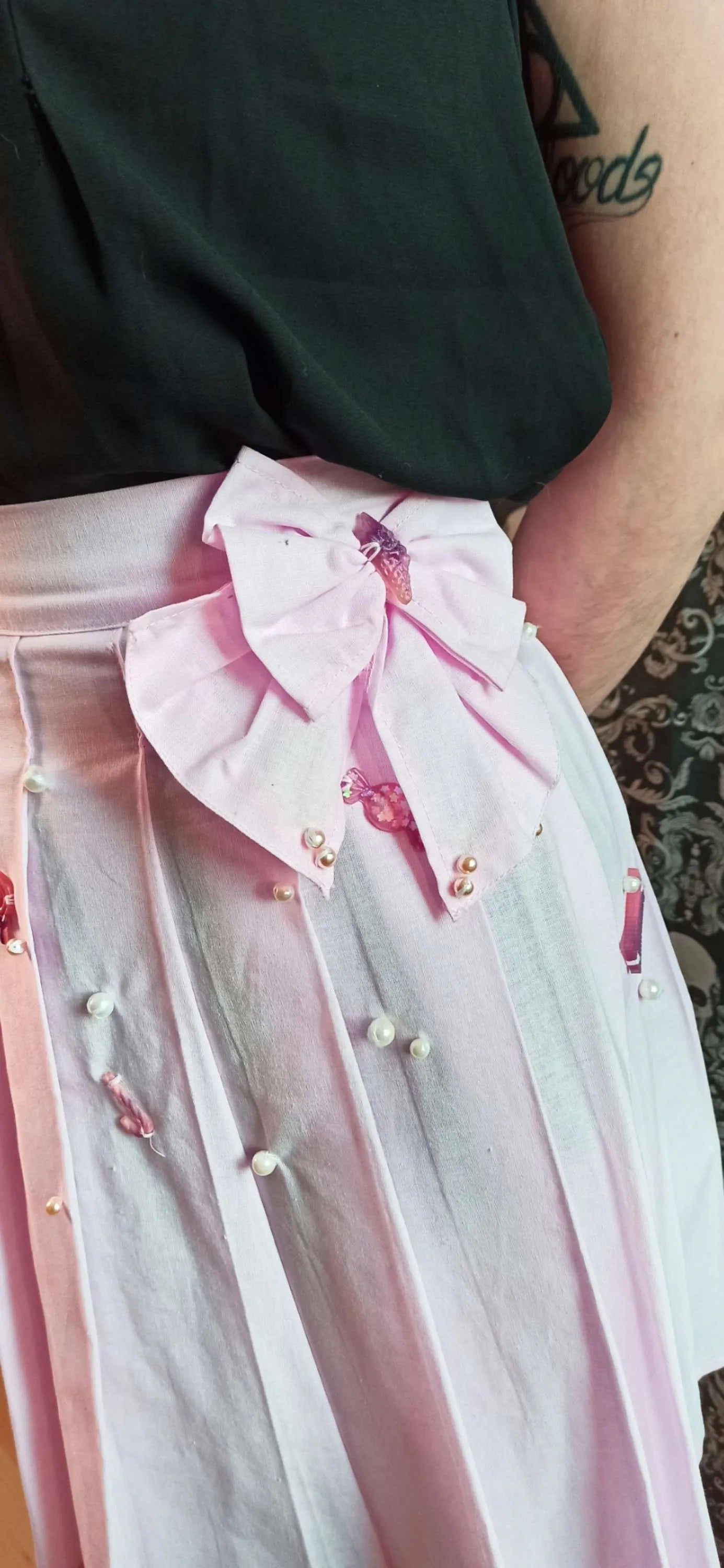 Jupe plissée sweet lolita avec noeuds et bonbons en résine "Cotton candy skirt"