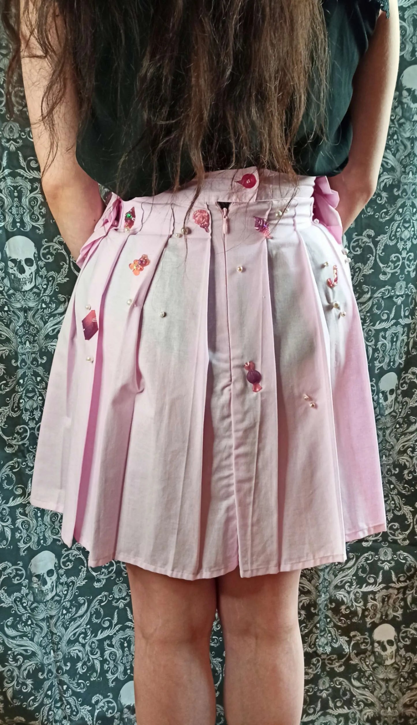 Jupe plissée sweet lolita avec noeuds et bonbons en résine "Cotton candy skirt"