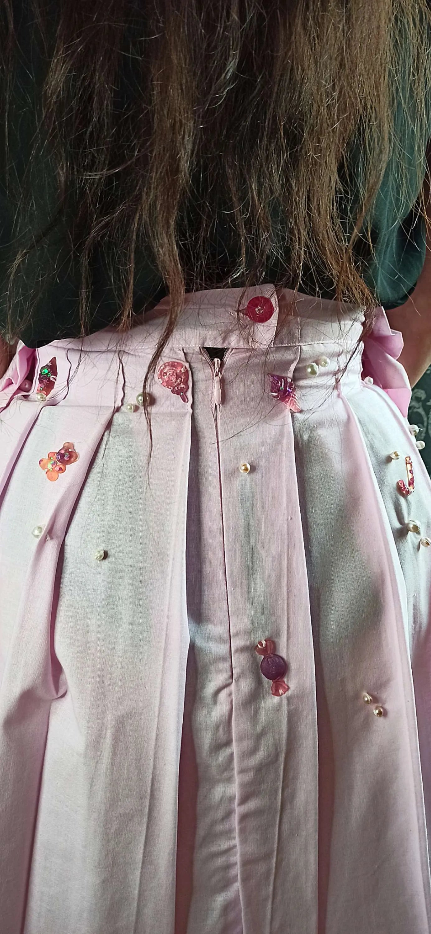 Jupe plissée sweet lolita avec noeuds et bonbons en résine "Cotton candy skirt"