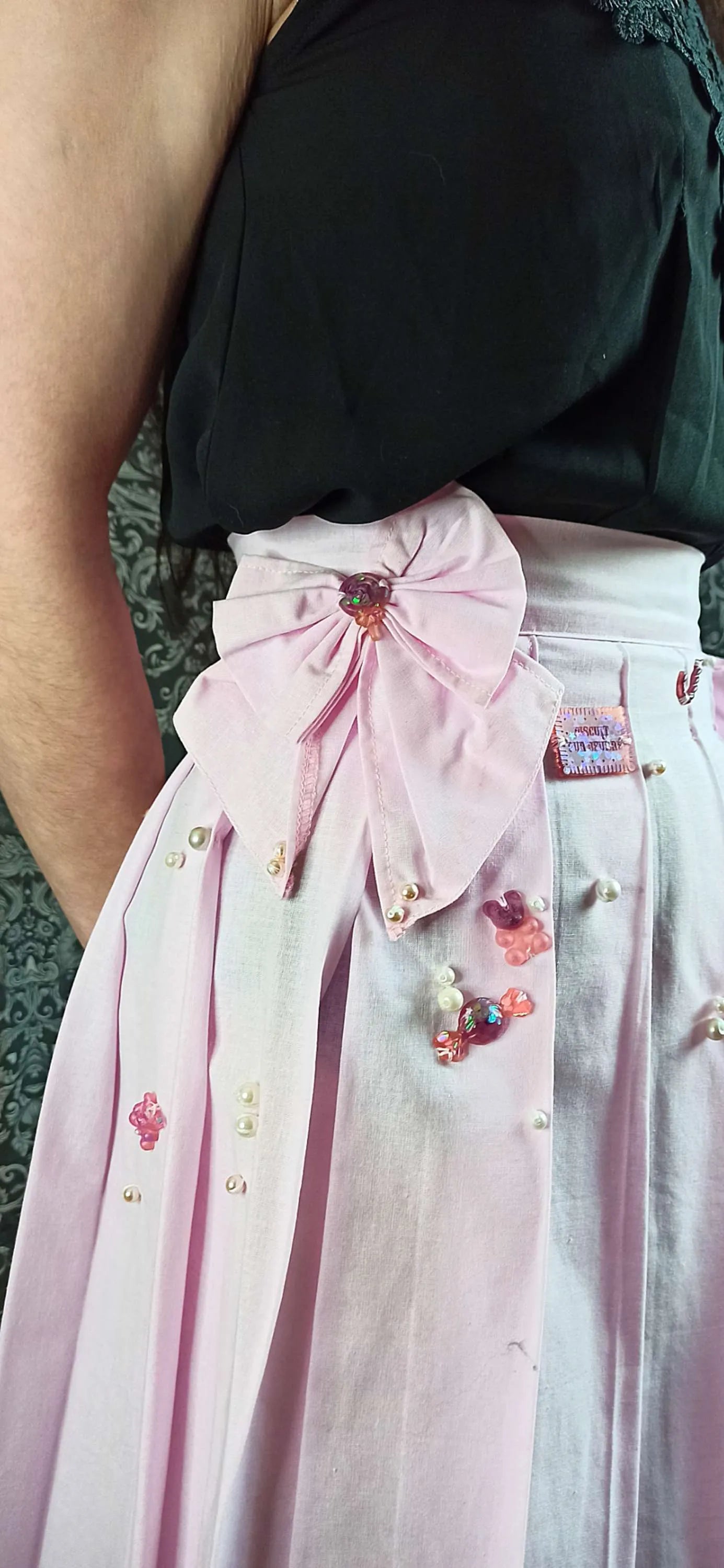 Jupe plissée sweet lolita avec noeuds et bonbons en résine "Cotton candy skirt"