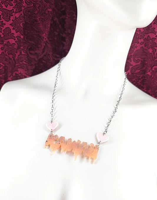 Collier kawaii avec coeur rose "Kawaii Desu" fait main
