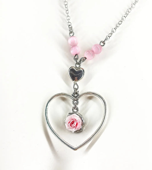 Collier kawaii coeur avec noeud et rose "Bubble gum heart"