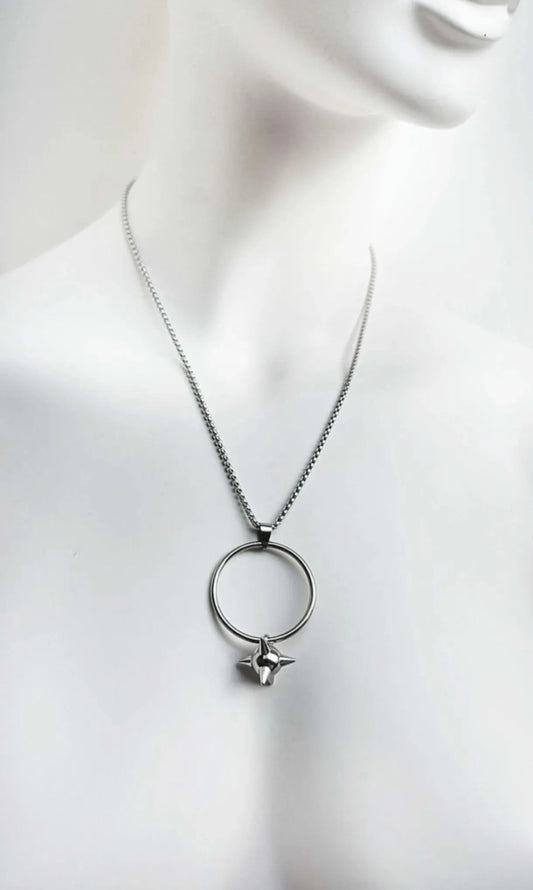 Collier acier inoxydable anneau et boule piquante "Spiky Ball"