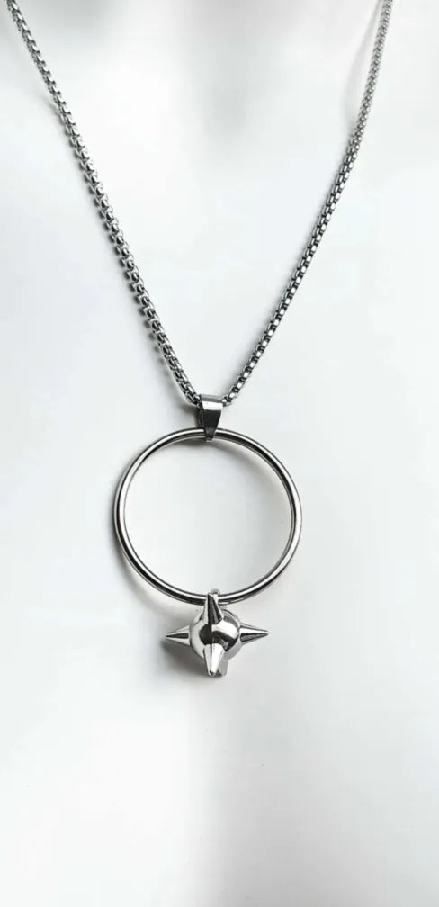 Collier acier inoxydable anneau et boule piquante "Spiky Ball"