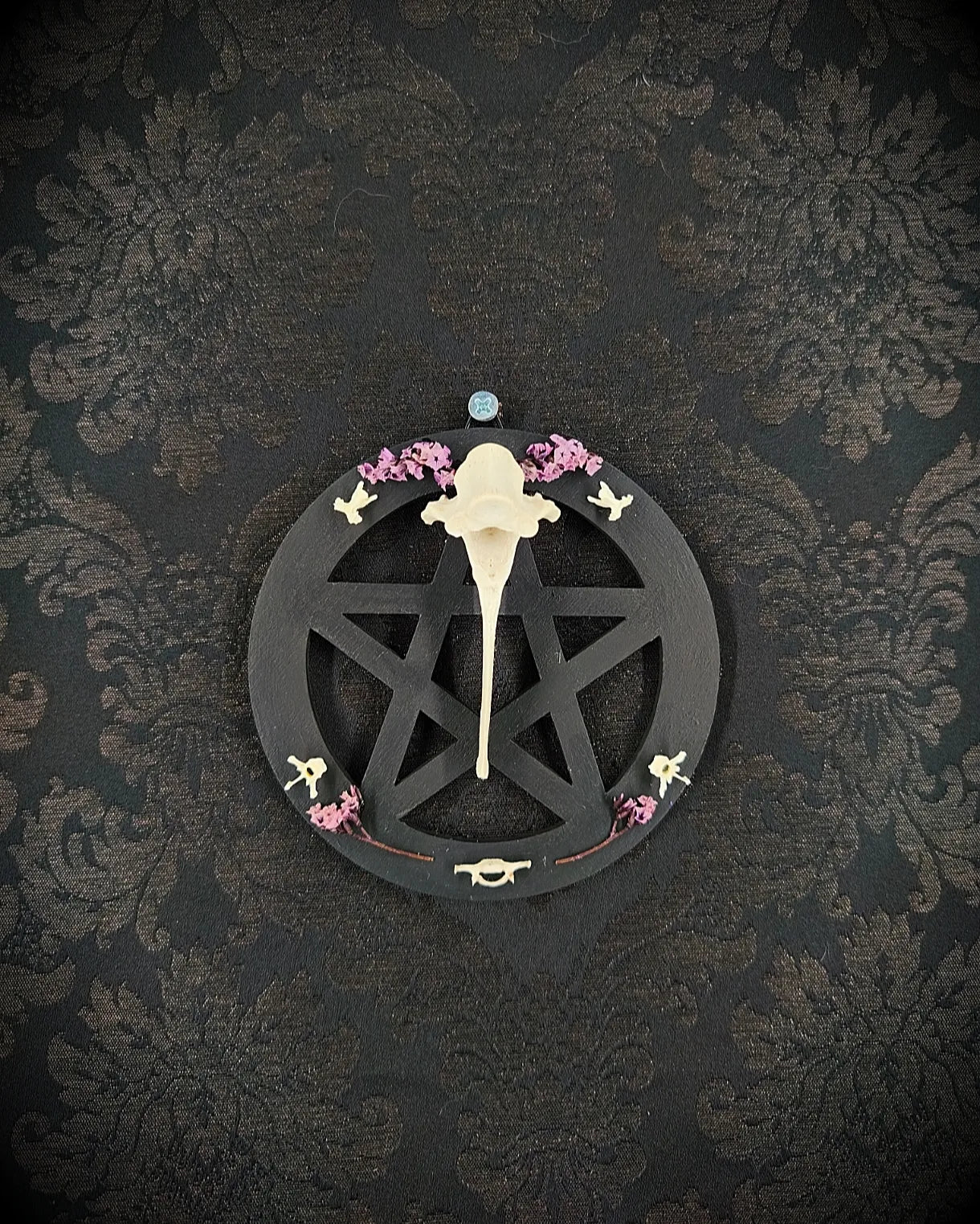 Pentacle Gothique Mural – Vertèbre & Fleurs Séchées fait main