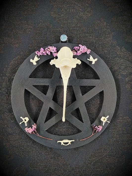 Pentacle Gothique Mural – Vertèbre & Fleurs Séchées fait main