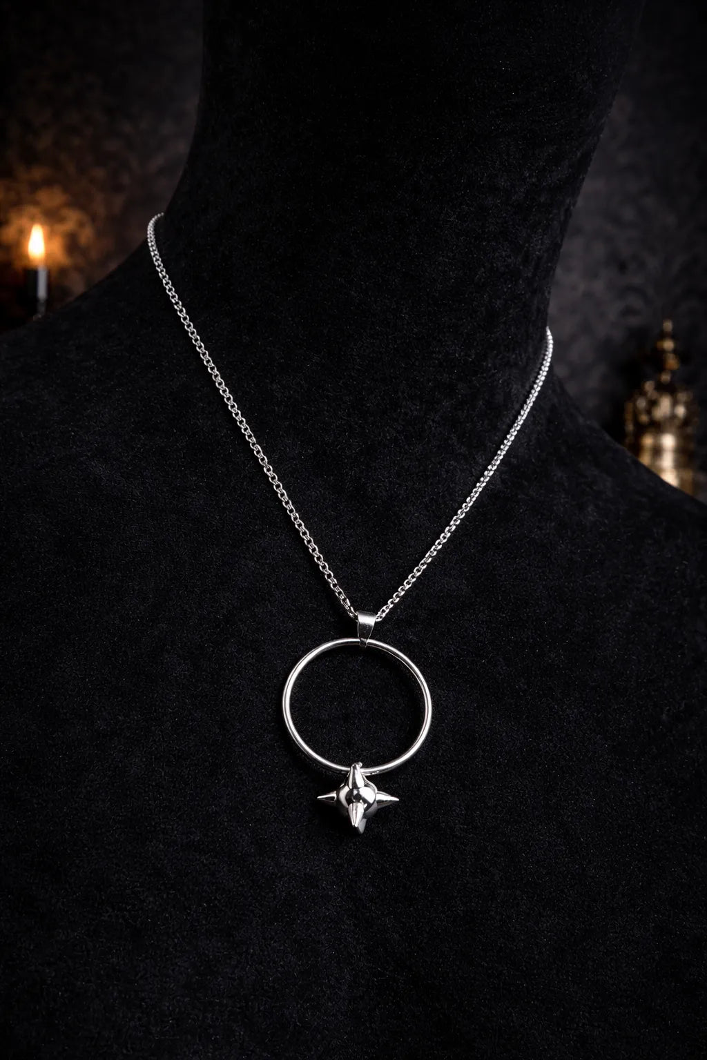 Collier acier inoxydable anneau et boule piquante "Spiky Ball"